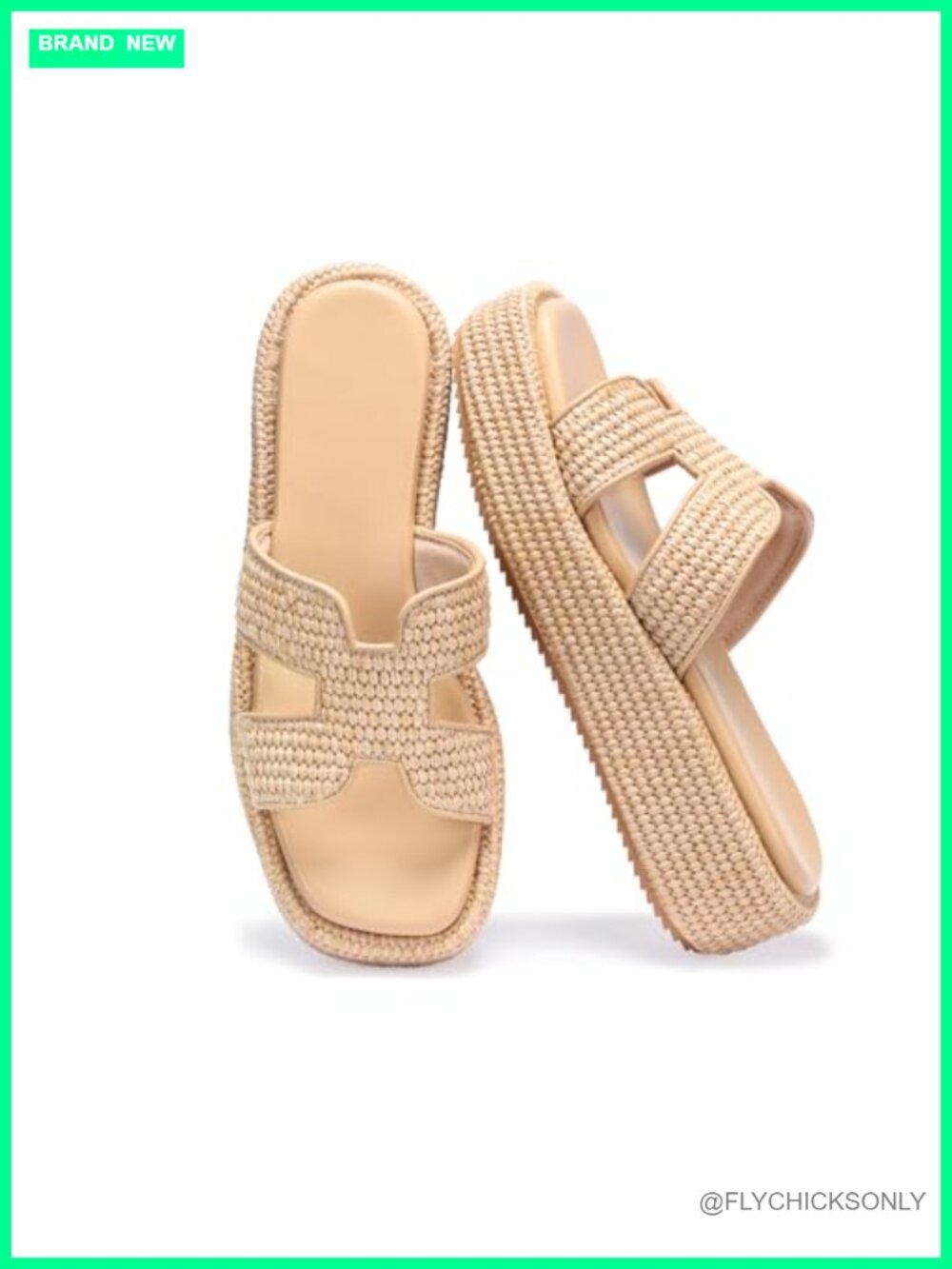 Raffia Platform Espadrille Sandals Woven Straw Slip-On Summer Beach Sandals